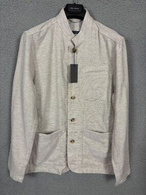 John Varvatos Mens Beige Linen-Blend Jacket Size 46 Button-Up With Pockets NWT's